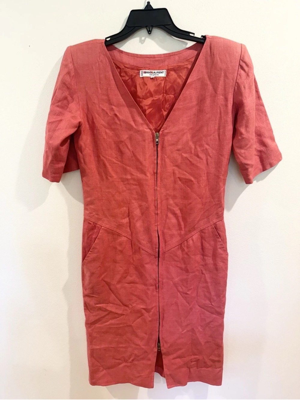 Vintage Yves Saint Laurent Rive Gauche Raspberry Pink Linen Tunic Dress Size 38